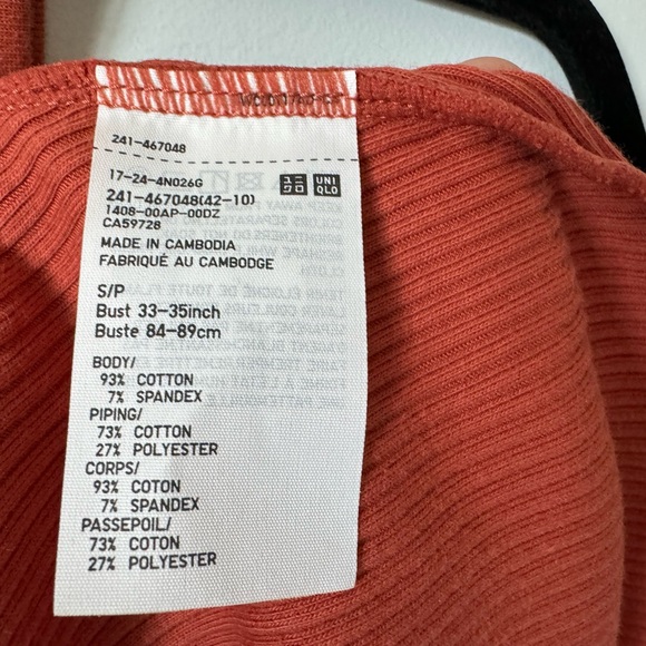 NWT Uniqlo Cropped Ribbed Tank, Orange size Small - Picture 6 of 6